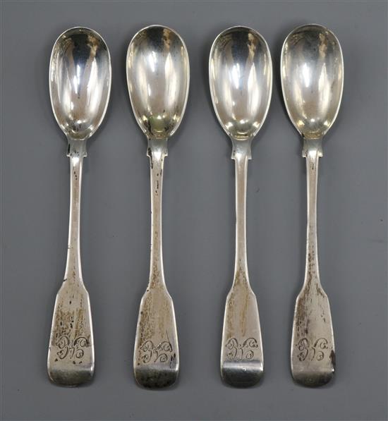 A set of four early 19th century Scottish provincial silver mustard spoons, William Jamieson, Aberdeen, 1806-1840.